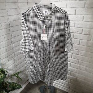 NWT Harbor Bay Men's Size 2XL Tall Black White & Grey Plaid Short Sleeve Shirt